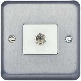F-Type Satellite Socket Brushed Chrome Female 1 Outlet F Connector, Flush Mount