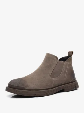 Men's Boots Chelsea Boots Coffee Brown Micro Suede Upper Round Toe Ankle Short Boots