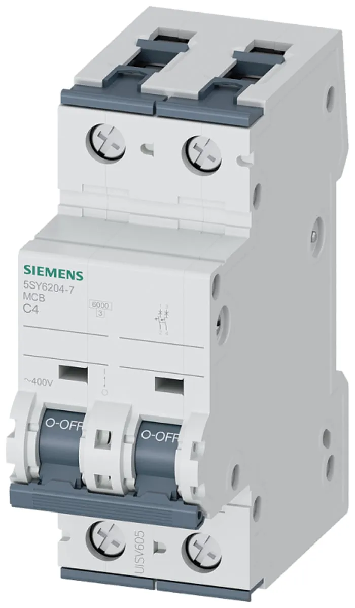 Siemens Sentron 5SY6 MCB, 2P, 4A Curve C, 400V AC, 72V DC, 6 kA Breaking Capacity